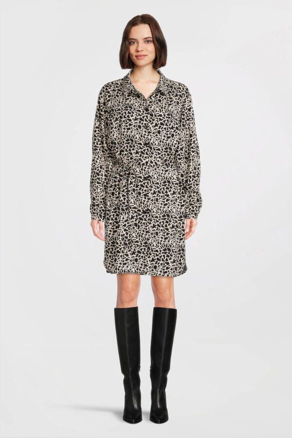 Another-Label blousejurk Hanae met all over print zwart wit