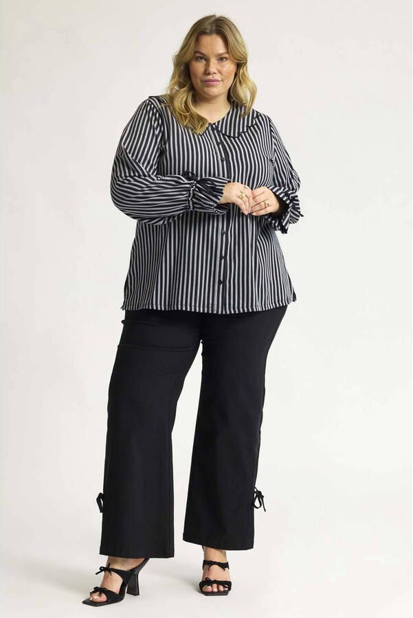 Anyday gestreepte blouse Plus Size zwart