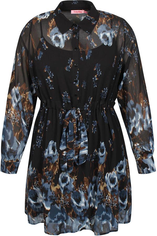 Anyday korte gebloemde blousejurk Plus Size zwart - Foto 3
