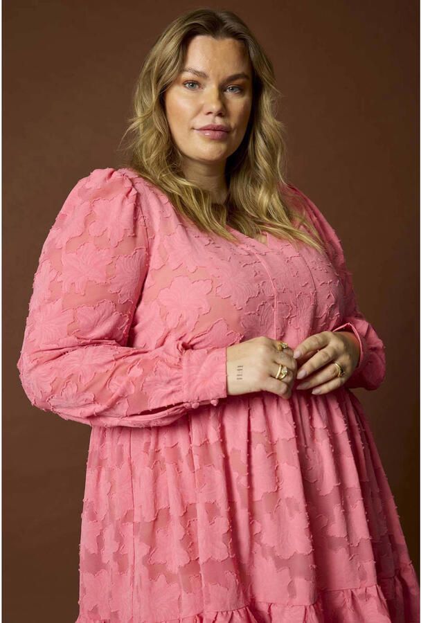 Anyday korte gebloemde jurk Plus Size roze