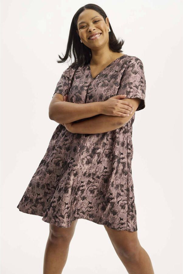 Anyday Plus Size gebloemde A-lijn jurk roze