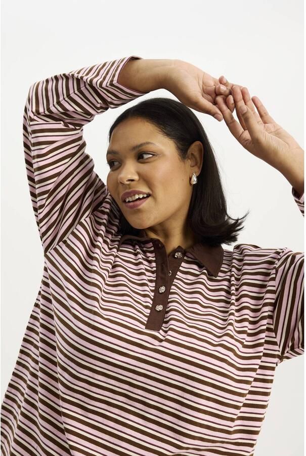 Anyday Plus Size gestreepte top bruin - Foto 2