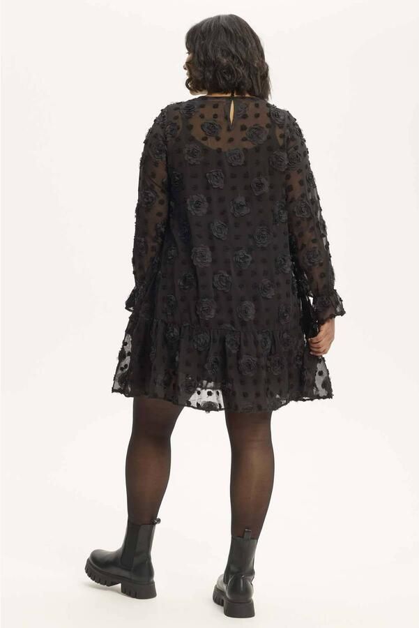 Anyday Plus Size semi-transparante gebloemde korte A-lijn jurk zwart - Foto 2
