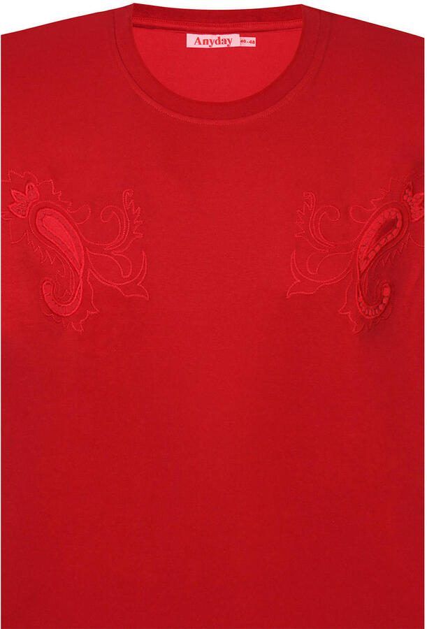 Anyday rechtvallend T-shirt met borduursels Plus Size rood - Foto 2