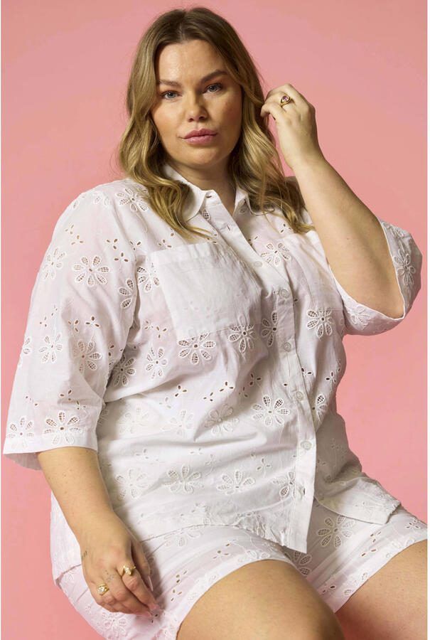 Anyday slim regular waist gebloemde casual short wit