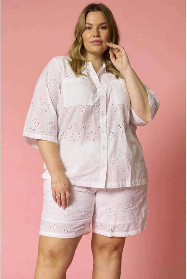 Anyday slim regular waist gebloemde casual short wit - Foto 2