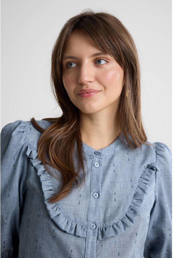 Anytime blouse met ruches blauw - Foto 3