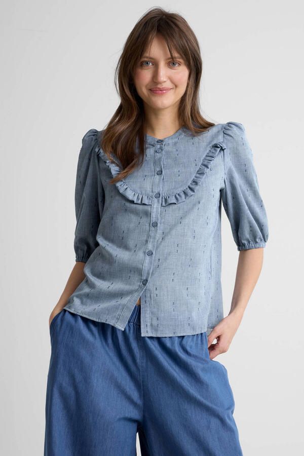 Anytime blouse met ruches blauw