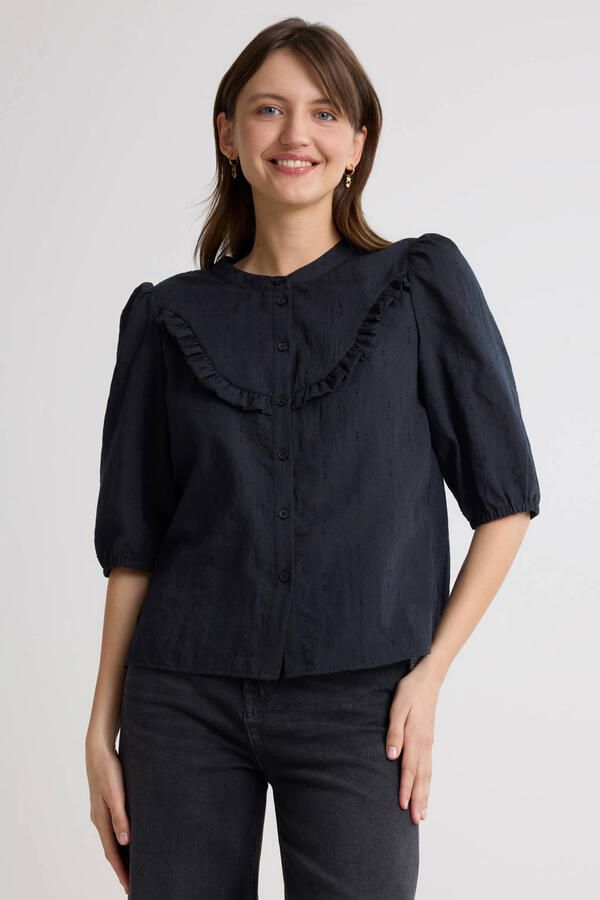 Anytime blouse met ruches zwart