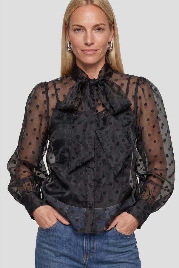 Anytime organza blouse met strikkraag zwart