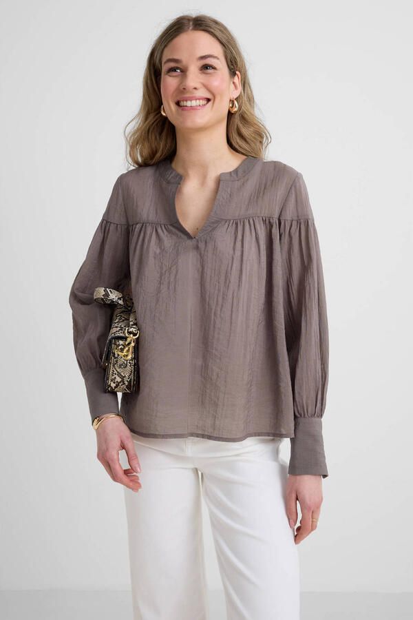 Anytime blouse met V-hals bruin