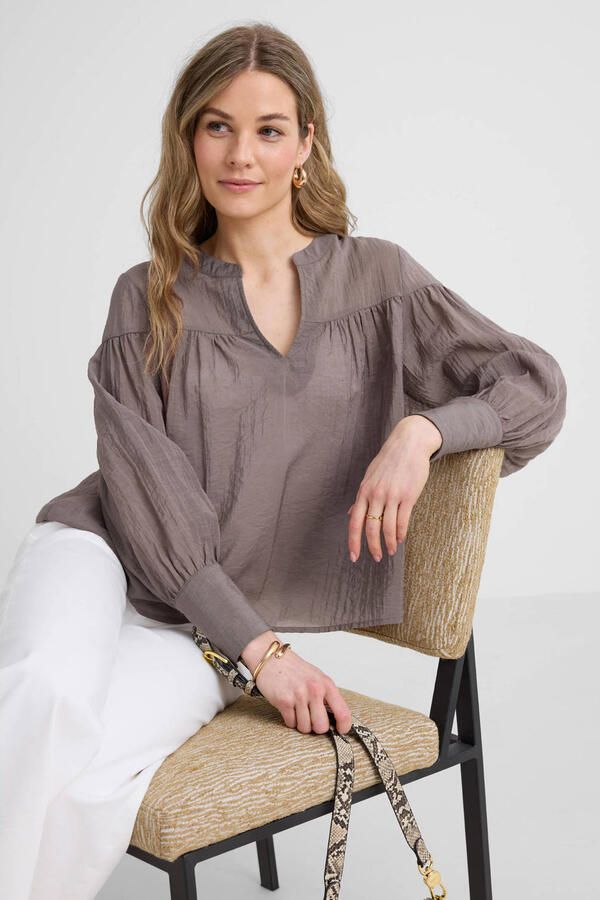 Anytime blouse met V-hals bruin - Foto 4