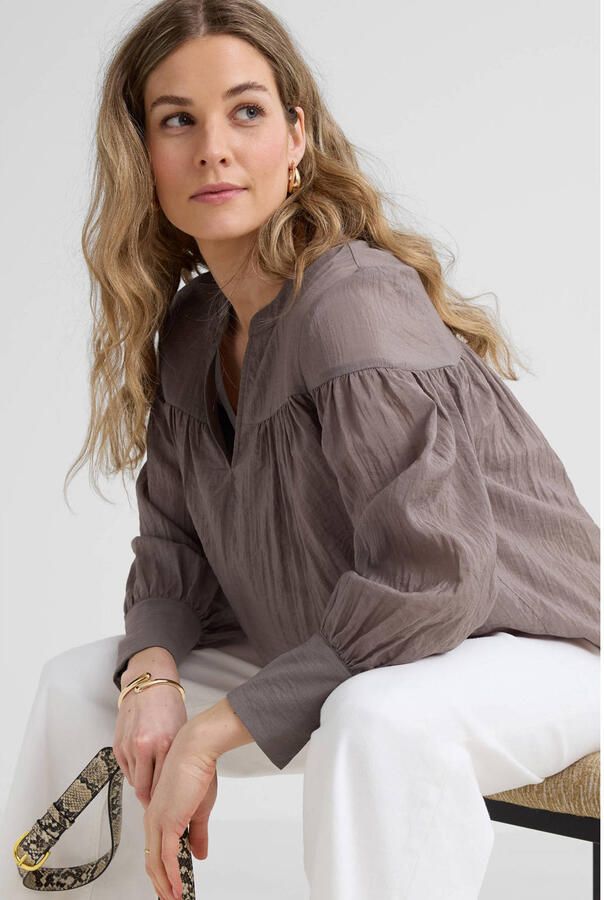Anytime blouse met V-hals bruin - Foto 3