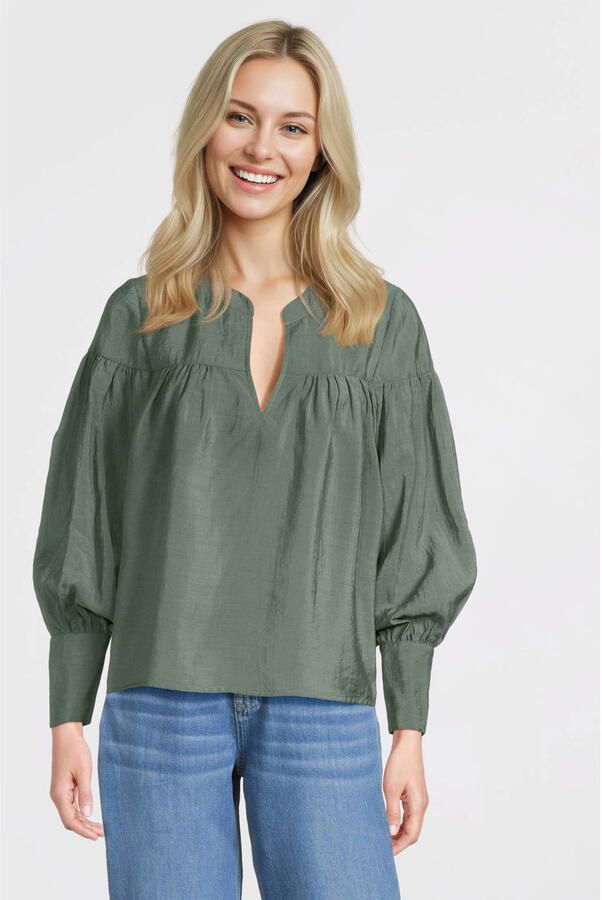 Anytime blouse met V-hals donkergroen
