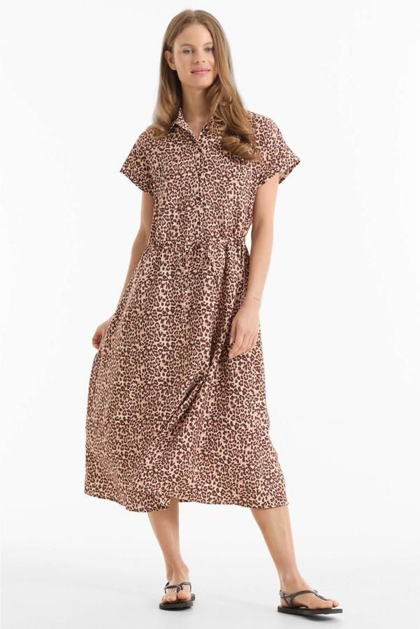 Anytime blousejurk met panterprint beige bruin