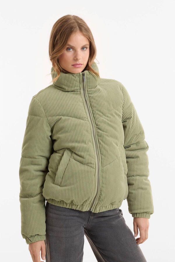 Anytime corduroy gewatteerde jas lichtkhaki