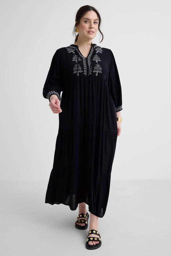 Anytime crinkle maxi jurk met borduursel zwart