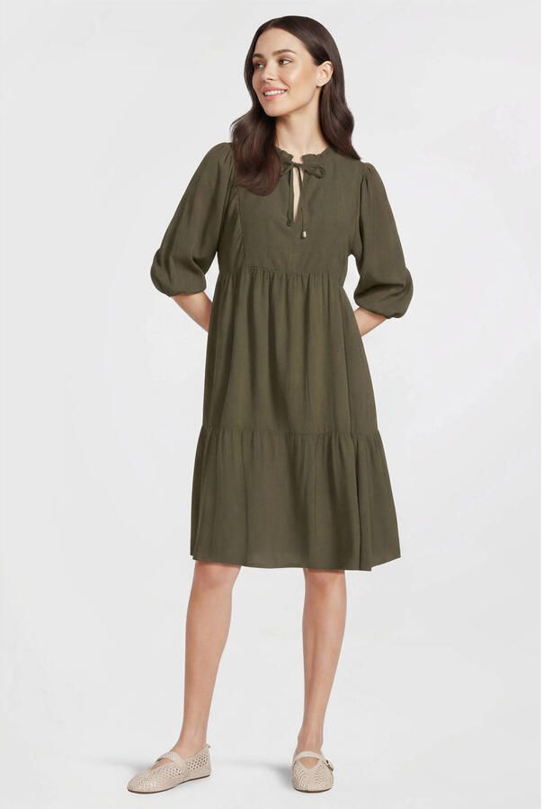 Anytime crinkle midi jurk met V-hals khaki - Foto 3