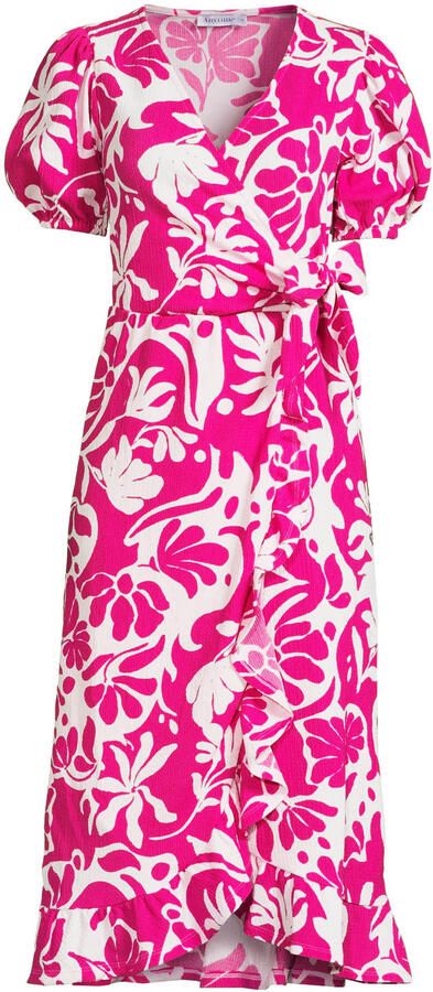 Anytime crinkle midi overslagjurk met bloemenprint fuchsia