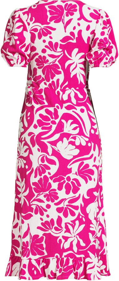 Anytime crinkle midi overslagjurk met bloemenprint fuchsia - Foto 2