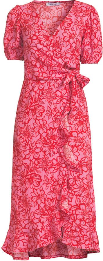 Anytime crinkle midi overslagjurk met bloemenprint rood roze