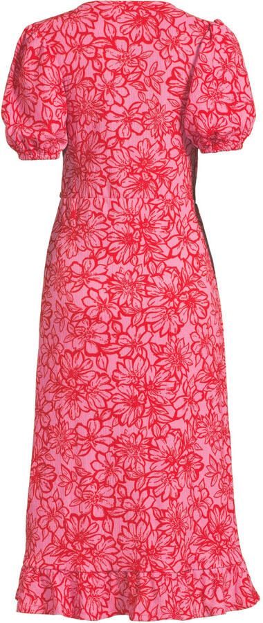 Anytime crinkle midi overslagjurk met bloemenprint rood roze - Foto 2