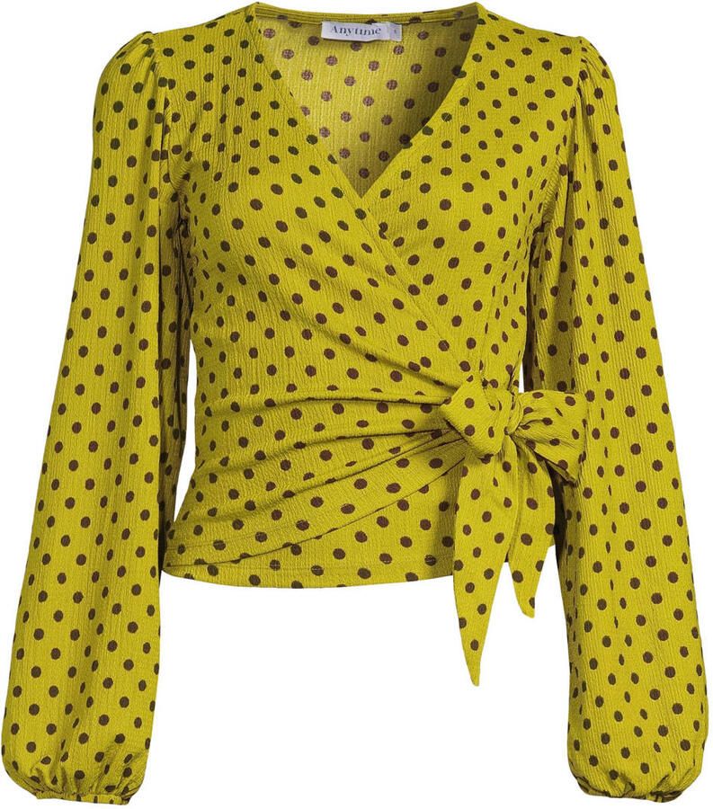 Anytime crinkle overslag top met polkadot print groen bruin