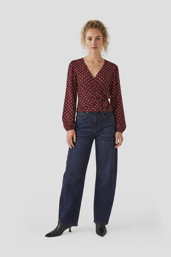 Anytime crinkle overslag top polkadot print bordeauxrood roze