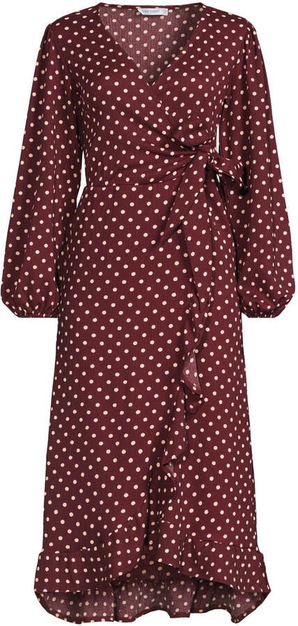 Anytime crinkle overslagjurk met polkadotprint bordeauxrood roze