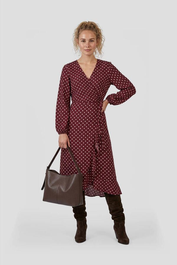 Anytime crinkle overslagjurk met polkadotprint bordeauxrood roze - Foto 2