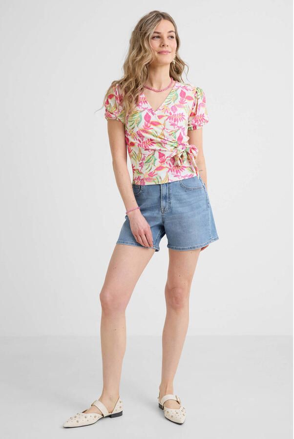 Anytime crinkle overslagtop met pofmouwen multi