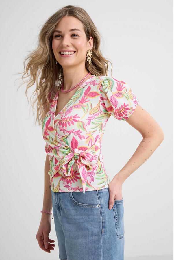 Anytime crinkle overslagtop met pofmouwen multi - Foto 3