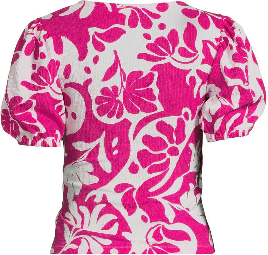 Anytime crinkle overslagtop met pofmouwen roze wit