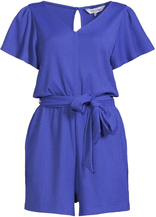 Anytime crinkle playsuit met ceintuur blauw