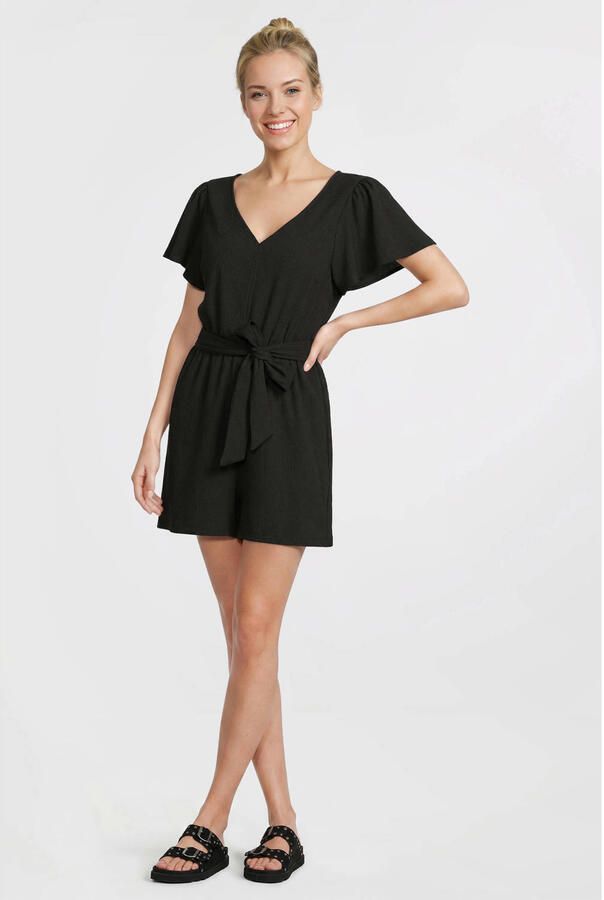 Anytime crinkle playsuit met ceintuur zwart