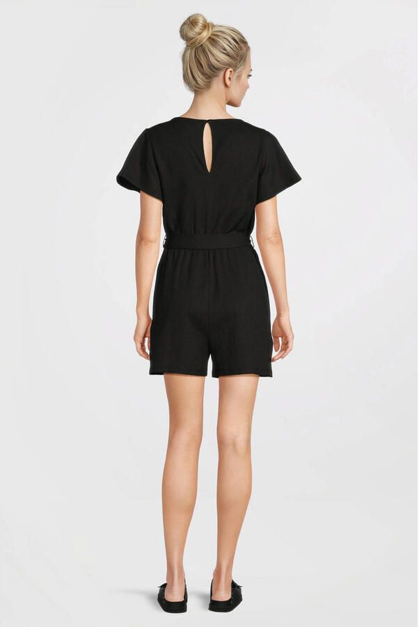 Anytime crinkle playsuit met ceintuur zwart - Foto 2