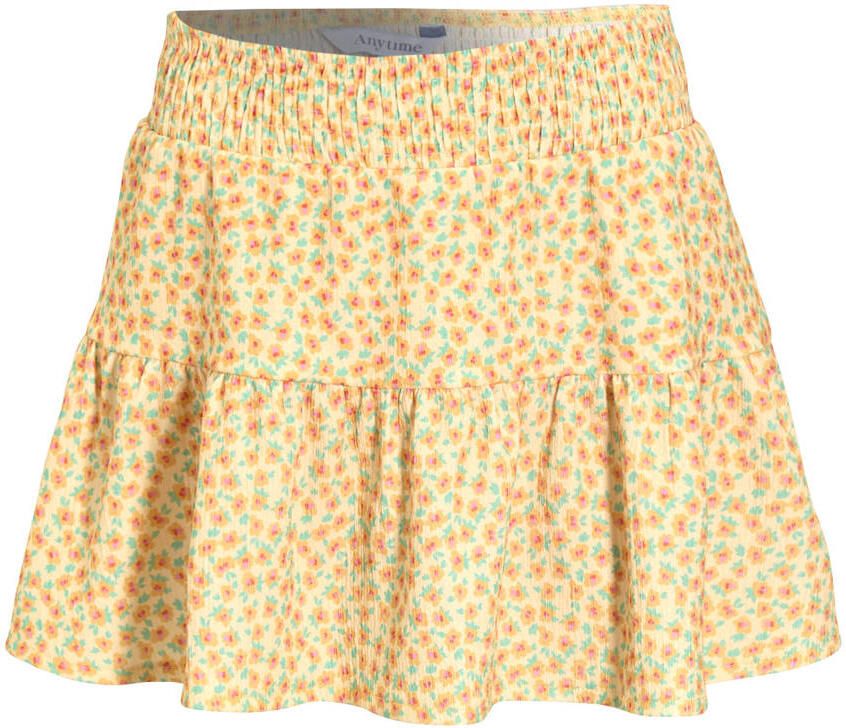 Anytime crinkle skort met bloemenprint geel