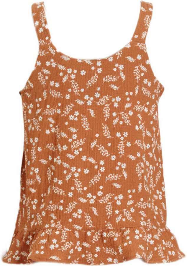 Anytime crinkle top met all over print lichtbruin Meisjes Polyester Ronde hals 122 128
