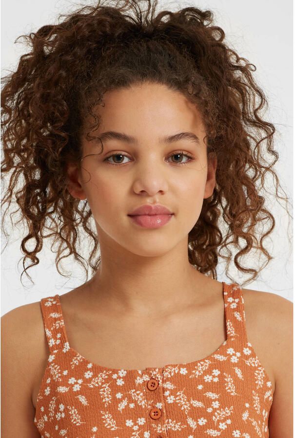 Anytime crinkle top met all over print lichtbruin Meisjes Polyester Ronde hals 122 128 - Foto 2