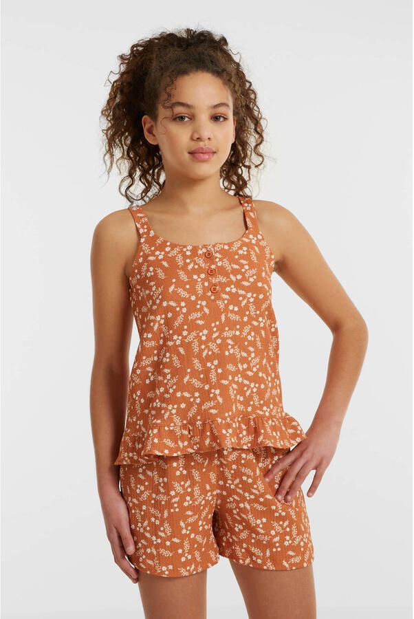 Anytime crinkle top met all over print lichtbruin Meisjes Polyester Ronde hals 122 128 - Foto 4