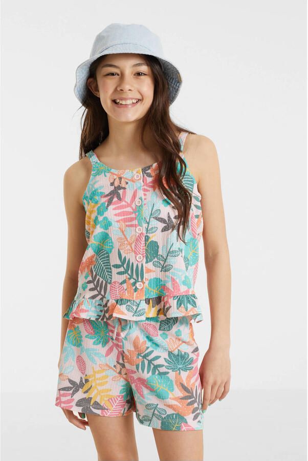 Anytime crinkle top met all over print multi Meisjes Polyester Ronde hals 110 116 - Foto 3