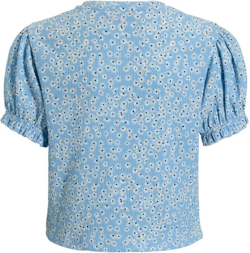 Anytime crinkle top met bloemenprint lichtblauw - Foto 2