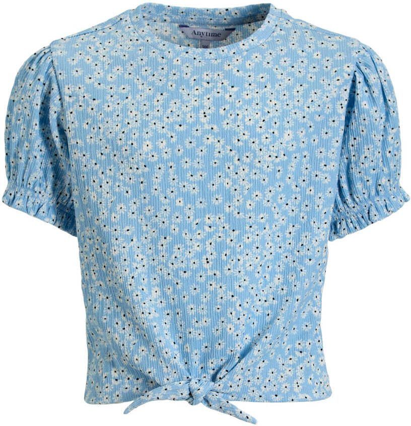 Anytime crinkle top met bloemenprint lichtblauw