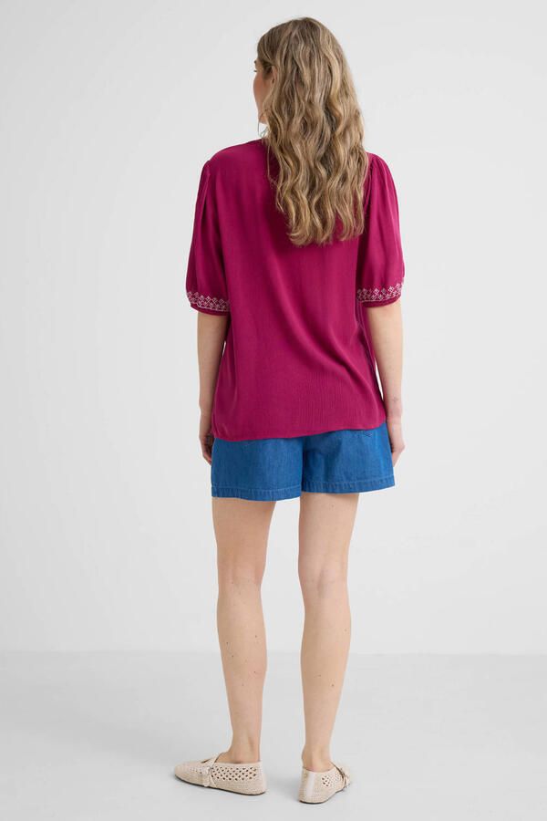 Anytime crinkle top met borduursel wijnrood - Foto 3