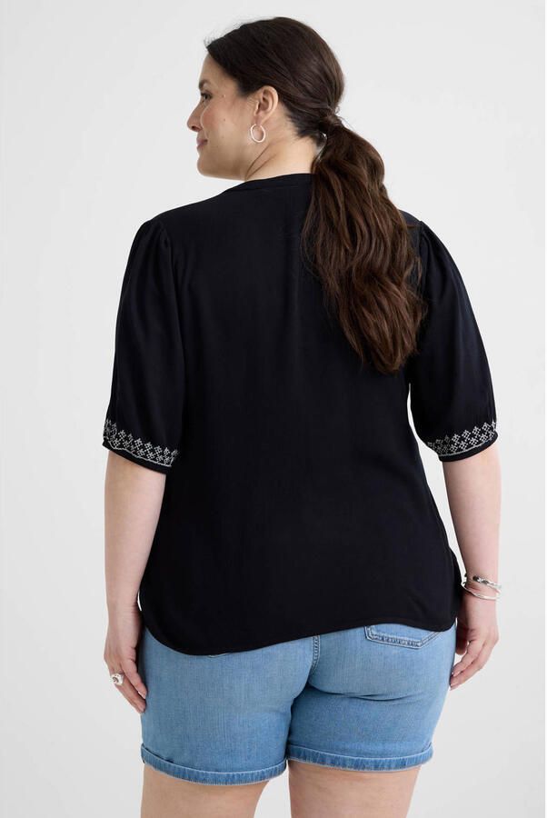 Anytime crinkle top met borduursel zwart - Foto 3