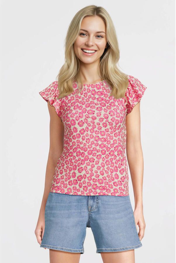 Anytime crinkle top met ruches bloemenprint