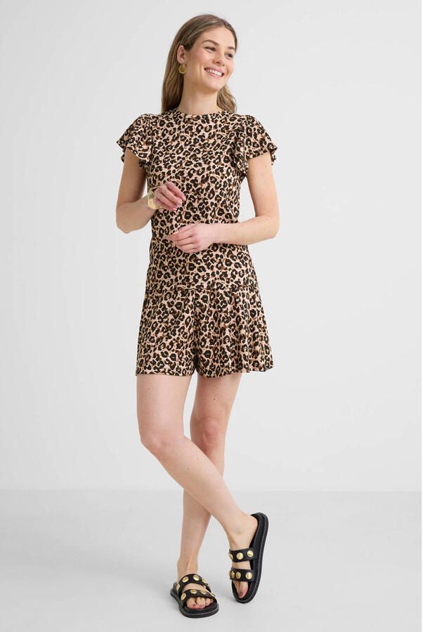 Anytime crinkle top met ruches panterprint