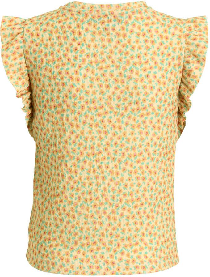 Anytime crinkle top met ruffles bloemenprint geel - Foto 2