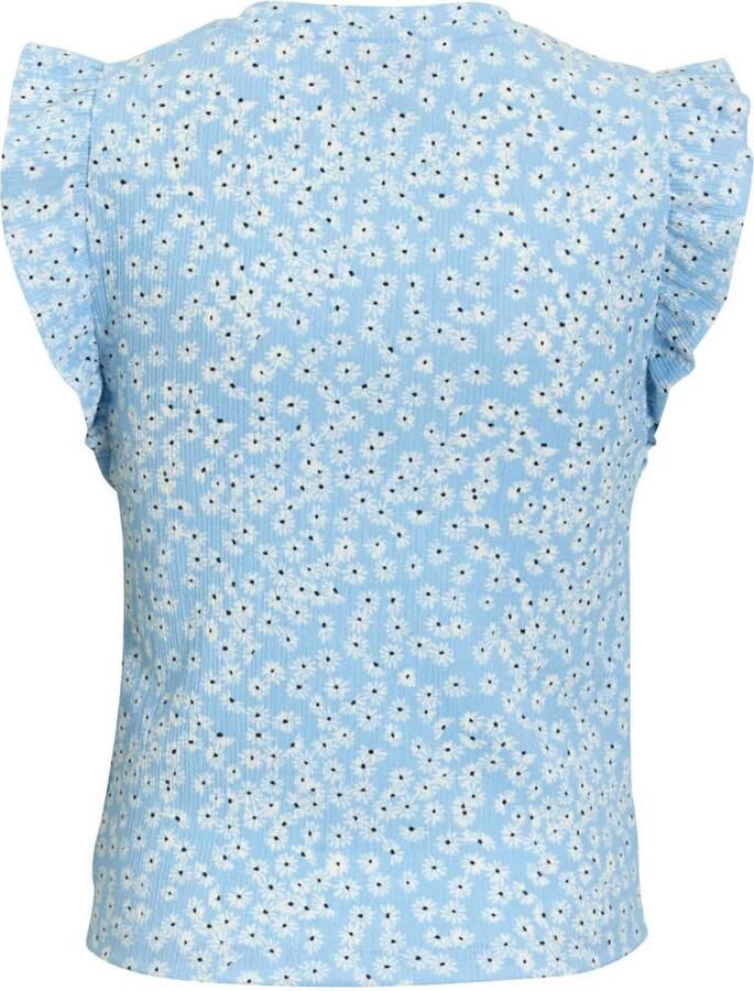 Anytime crinkle top met ruffles blomenprint lichtblauw