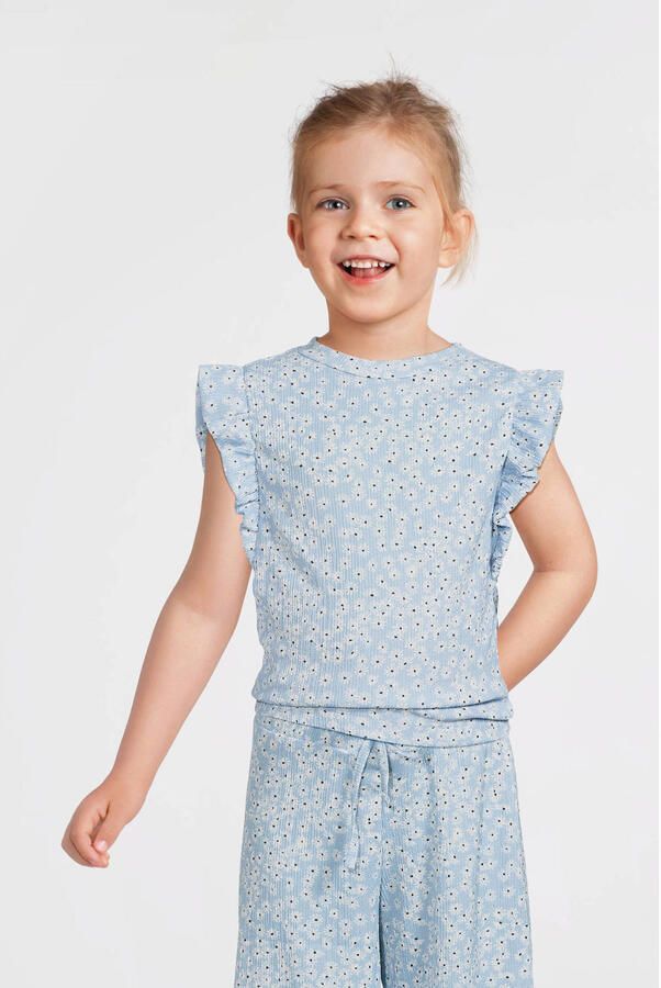 Anytime crinkle top met ruffles blomenprint lichtblauw - Foto 3